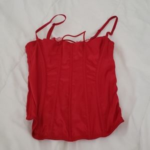Cherry red lace up corset with sewn in bra